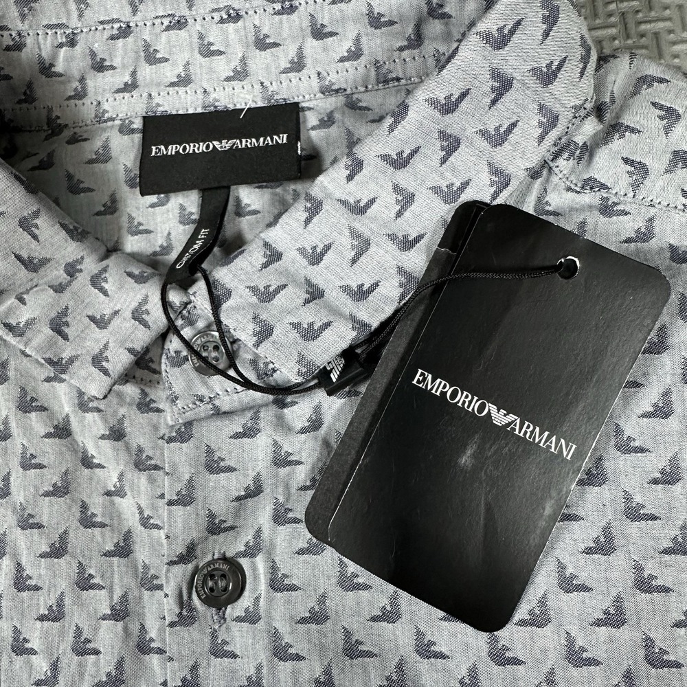NEW Emporio Armani Men Cotton Long Sleeve Button Up Dress Shirt Logo AOP Sz 3XL - Picture 2 of 9